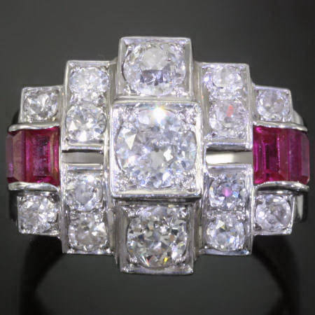 Platinum Art Deco brilliants rubies engagement ring