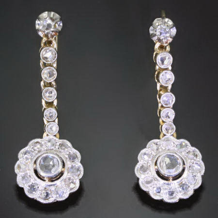 Long pendant Art Deco earrings with rose cuts