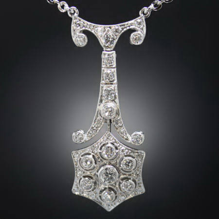 Platinum Art Deco brilliant set pendant 1.70 crt