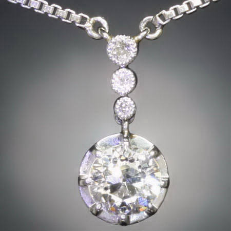 One big brilliant platinum Art Deco pendant 0.97 crt