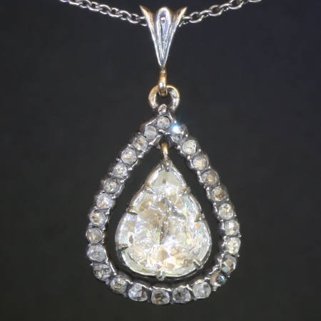 Big rose cut diamond antique pendant, Victorian jewelry