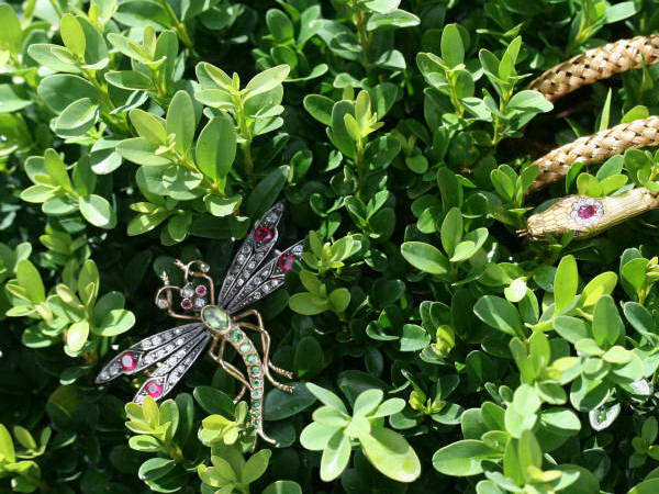 Diamond and ruby Victorian braided flexible coiled snake serpent bracelet and absolute stunning precious stones dragonfly