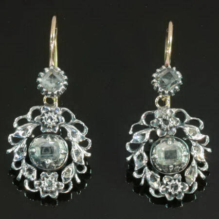 Antique earrings mid 18th century with table cut rose cut diamonds very special!