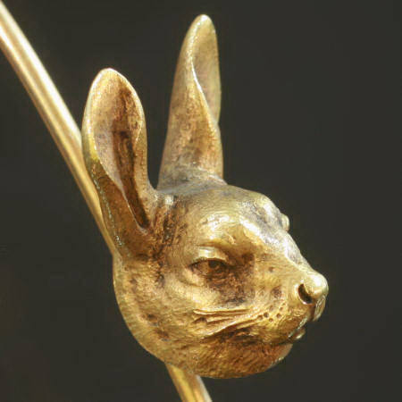 Typical French antique jewelry naturalistic hare head on bar brooch