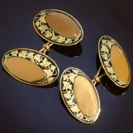 Beautiful and romantic golden vintage cufflinks with enamel