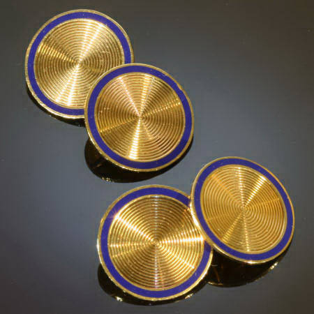 Yellow gold Art Deco cufflinks with blue enamel