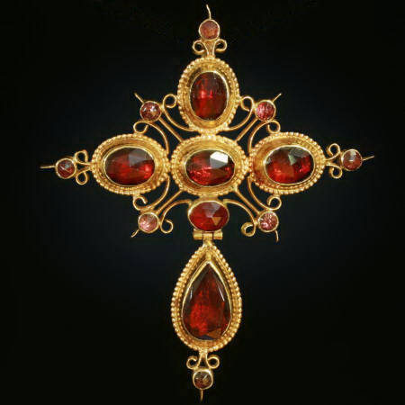 French Victorian cross with garnets from the antique jewelry collection of Adin Antique Jewelry, Antwerp, Belgium