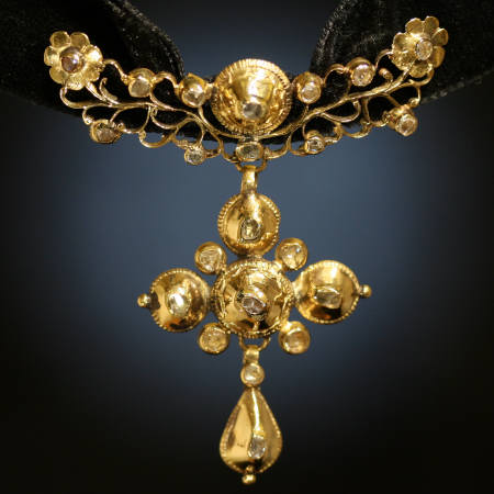 Pre Victorian gold rose cut diamonds cross from the antique jewelry collection of Adin Antique Jewelry, Antwerp, Belgium