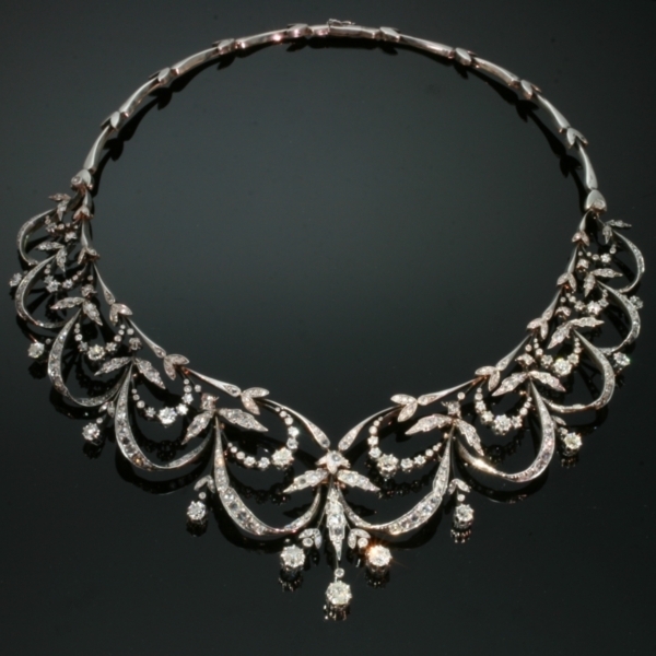 Antique Victorian rose cut diamond necklace former tiara truly real neck lace from the antique jewelry collection of Adin Antique Jewelry Store, Antwerp, Belgium