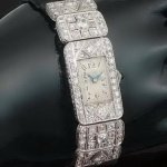Stylish ladies platinum Art Deco wrist watch with 3.60 crt diamond from the antique jewelry collection of www.adin.be