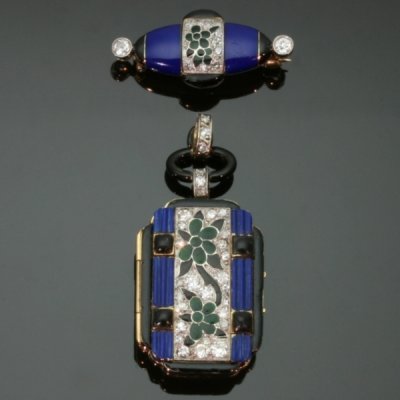Art Deco blue enamel Lady watch, stunning piece from the antique jewelry collection of www.adin.be