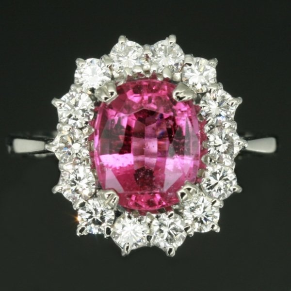 White gold estate diamond engagement ring with attractive pink tourmaline