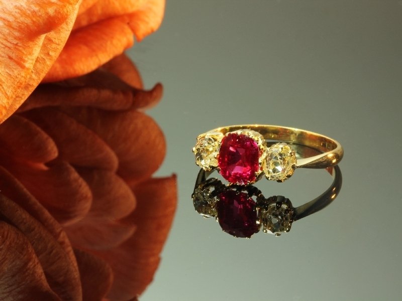 Late Victorian diamond and Verneuil ruby engagement ring