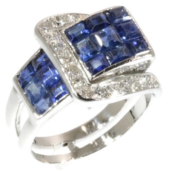 VCA - Van Cleef & Arpels Art Deco Sapphire Diamond Invisibly Set Mystery Setting Ring