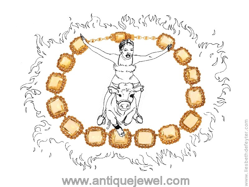 Click the picture to get to see this Antique necklace gold cannetille filigree work with 15 big citrine stones