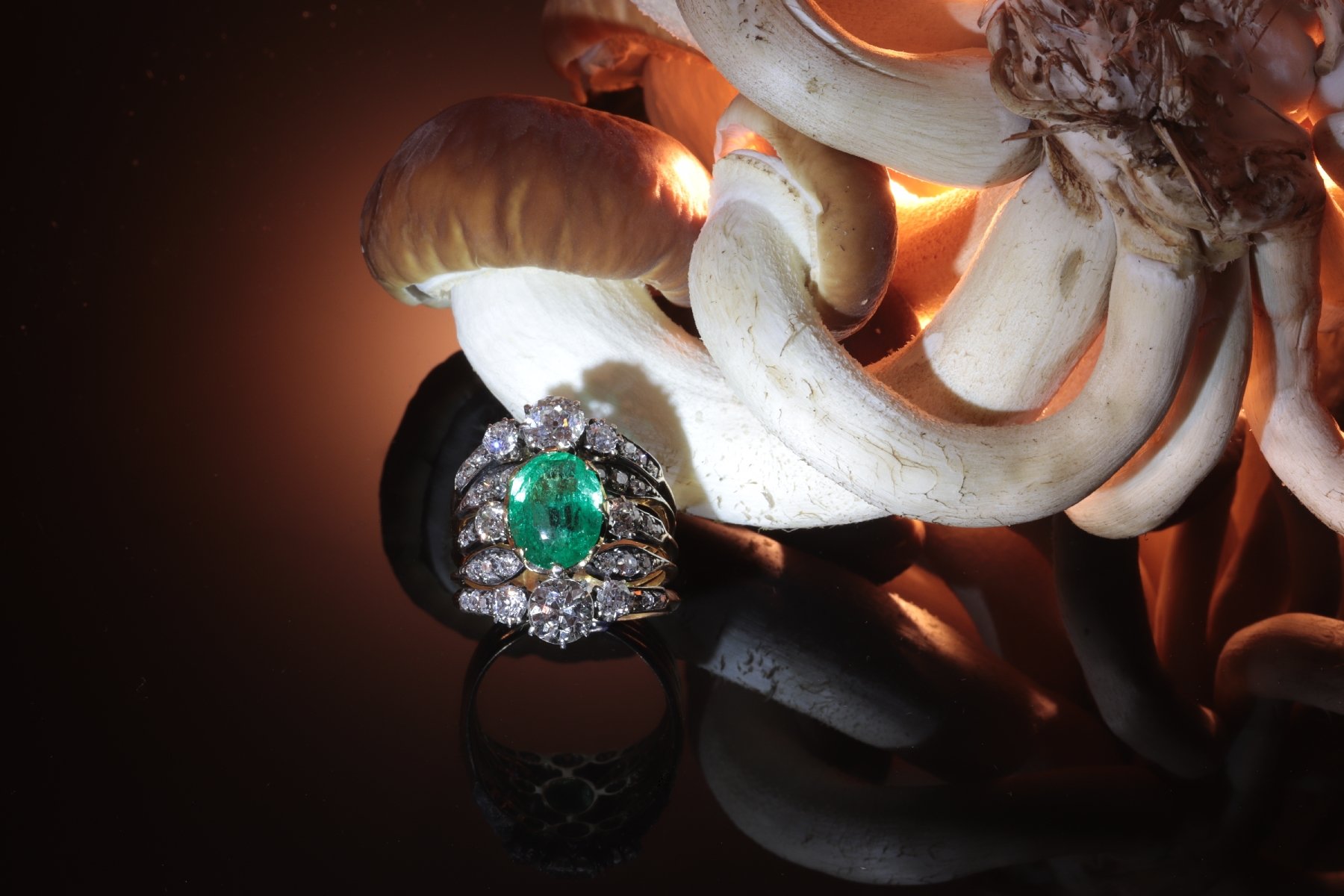 Click the picture to get to see this Victorian antique ring with diamonds and emerald used as hero prop in movie The Spider in the Web.