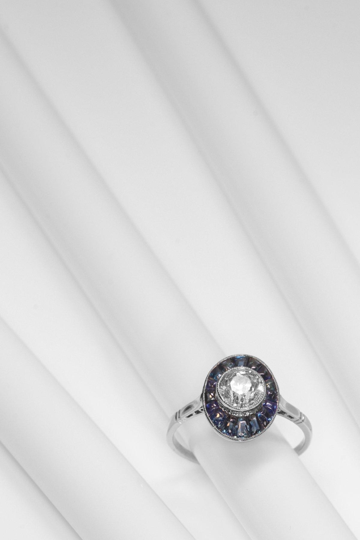 Click the picture to get to see this Vintage Art Deco platinum diamond sapphire engagement ring.